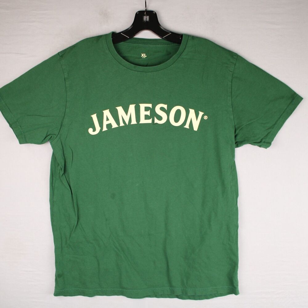 Jameson Irish Whiskey T-Shirt Adult XL Unisex Cotton Dark Green Small Stain